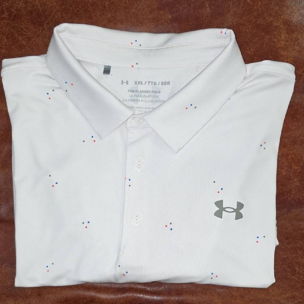 Under Armour Men's Playoff White Polo with Colorful Dots